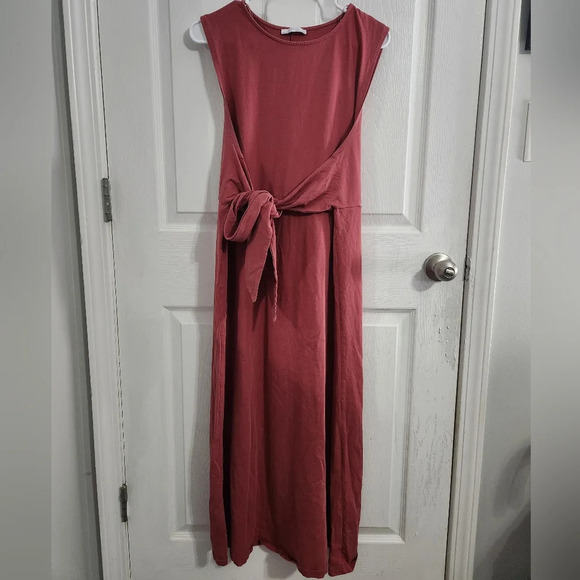 Zara dusty rose wrap tie front sleeveless maxi tshirt dress woman size small - Picture 2 of 11